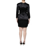 Emporio Armani Black Satin Long Sleeves Wrap Sheath Mini Dress