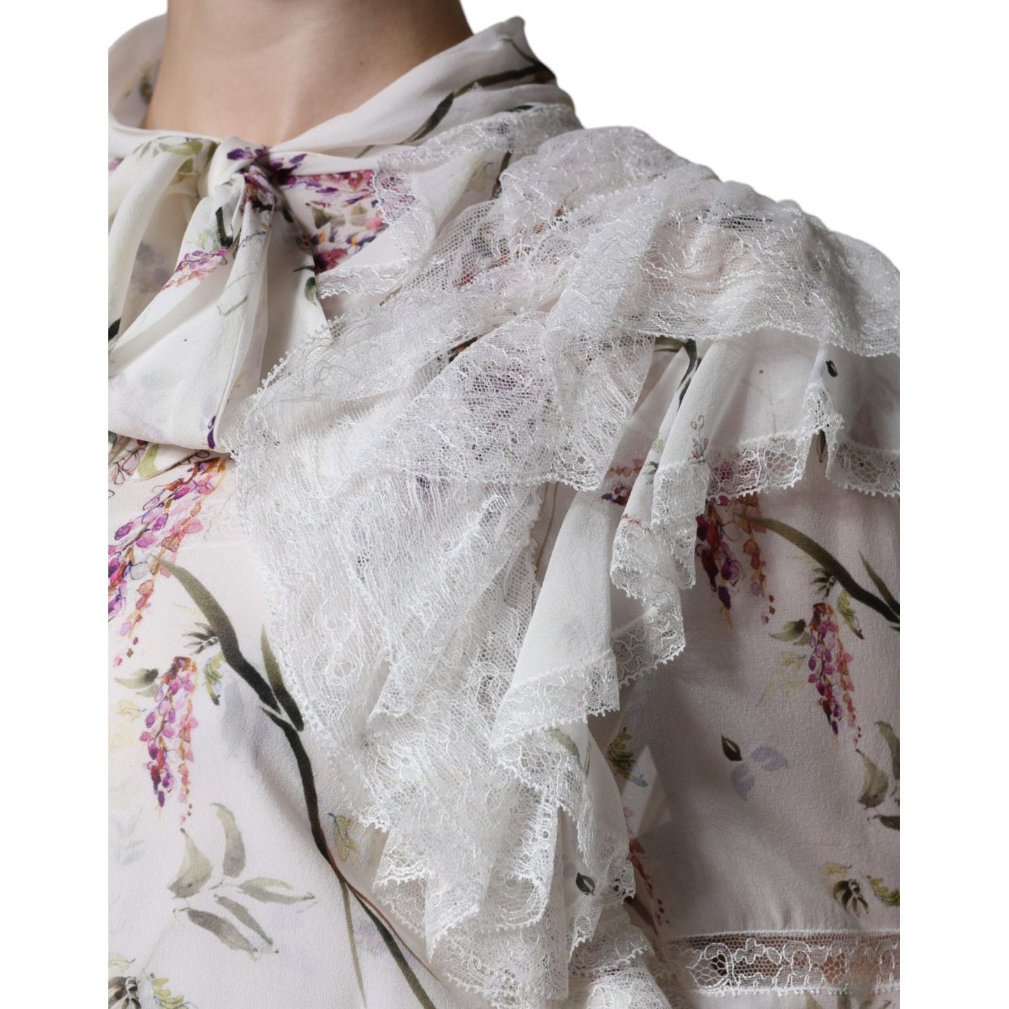 Ermanno Scervino White Floral Ruffles Lace Long Sleeves Maxi Dress