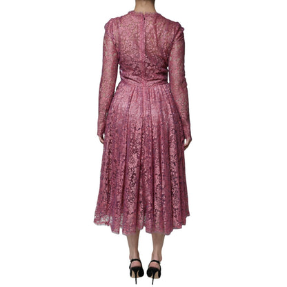 Dolce & Gabbana Fuchsia Floral Lace Long Sleeve Maxi Dress