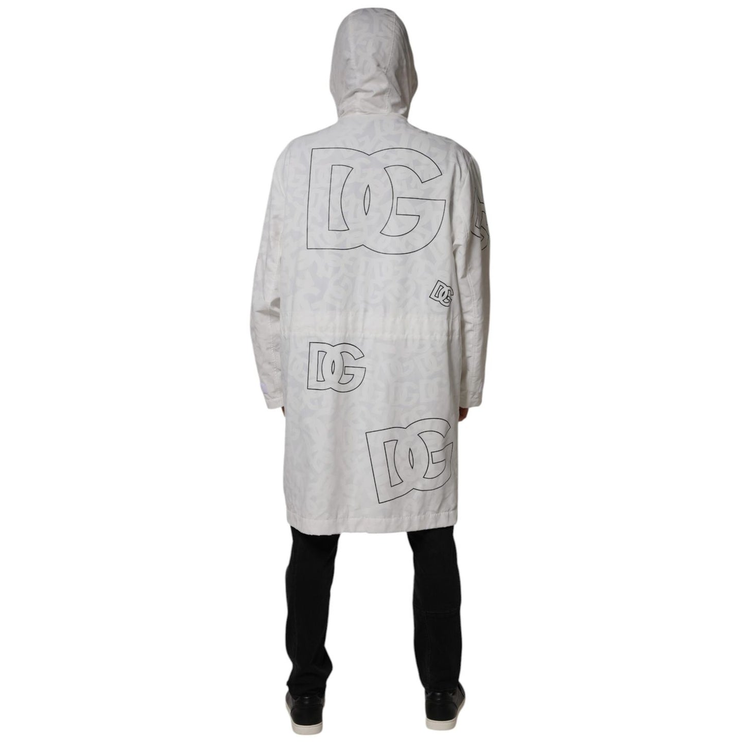 Dolce & Gabbana White Hooded Parka Polyester Trench Coat Jacket