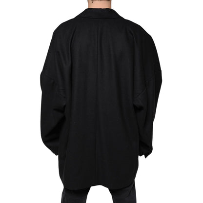Dolce & Gabbana Black Wool Double Breasted Men Coat Jacket