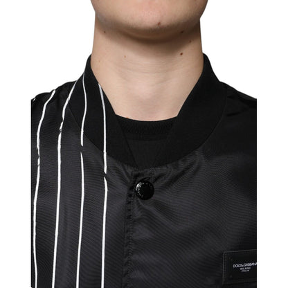 Dolce & Gabbana Black Polka Dot Stripe Nylon Bomber Jacket