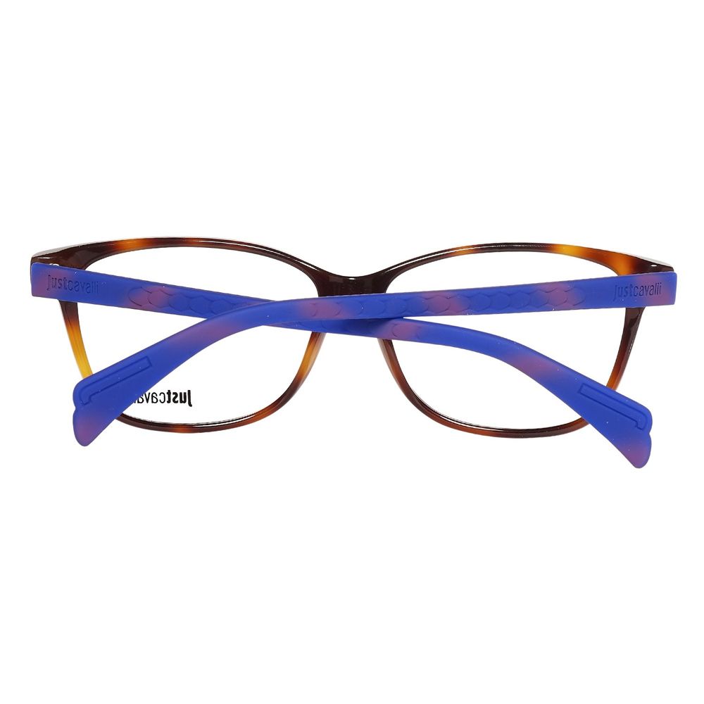 Alt Tag: Just Cavalli Brown Plastic Frames with blue temples, model JC0686-052-54, size 54/13/140 mm for women.