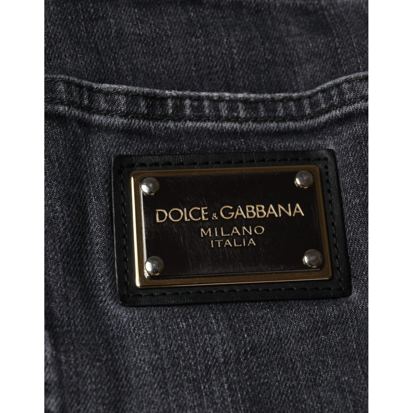 Dolce & Gabbana Dark Gray Tattered Cotton Skinny Denim Jeans