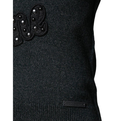 Dolce & Gabbana Gray Embellished Crew Neck Pullover Sweater