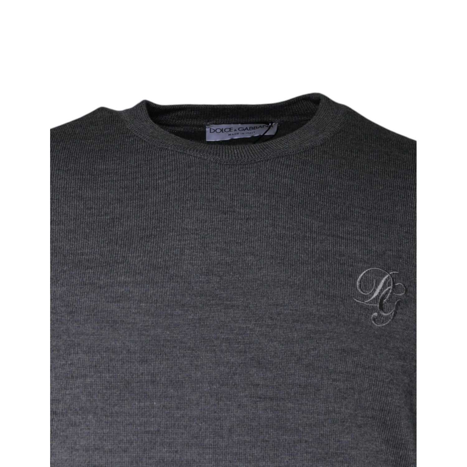 Dolce & Gabbana Dark Gray Wool Crew Neck Pullover Sweater