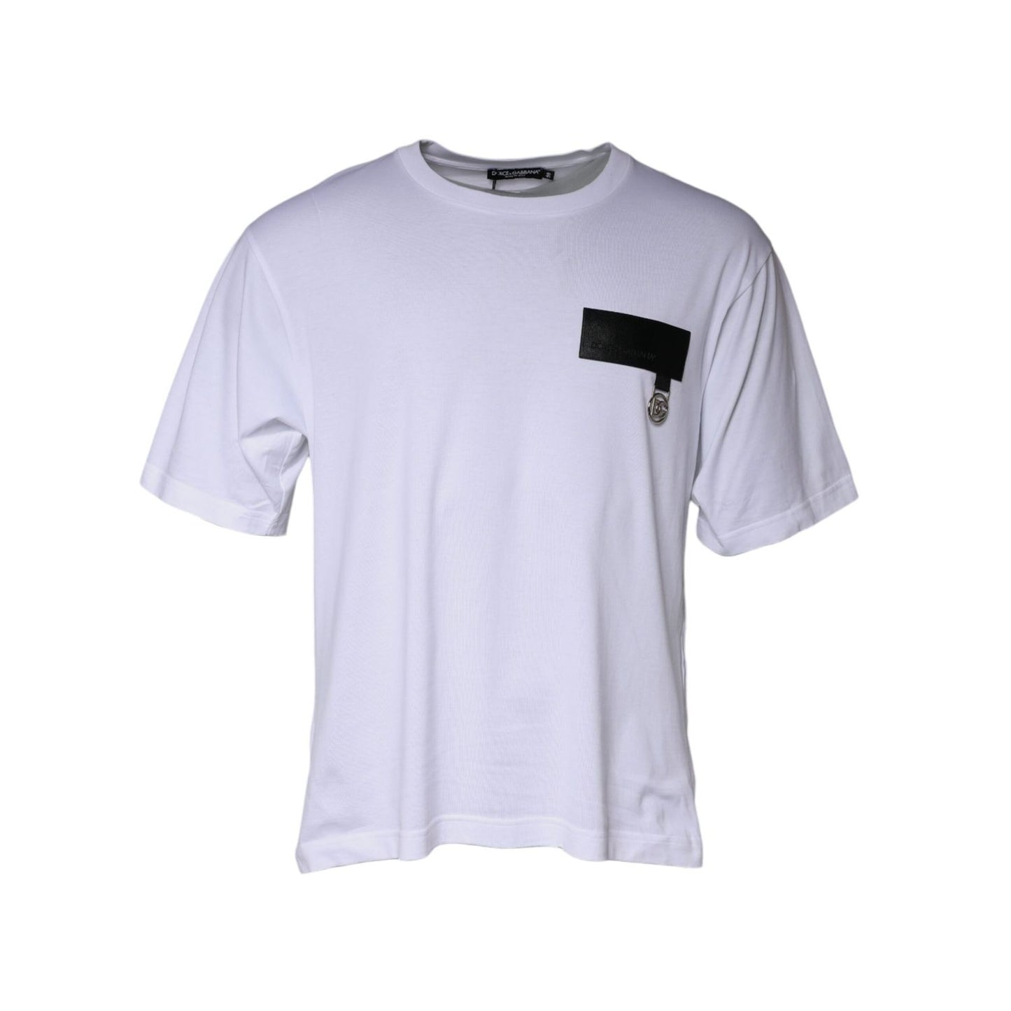 Dolce & Gabbana White Logo Patch Cotton Crew Neck T-shirt