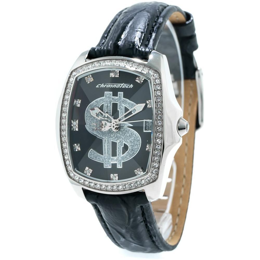 Chronotech Black Leather Watch