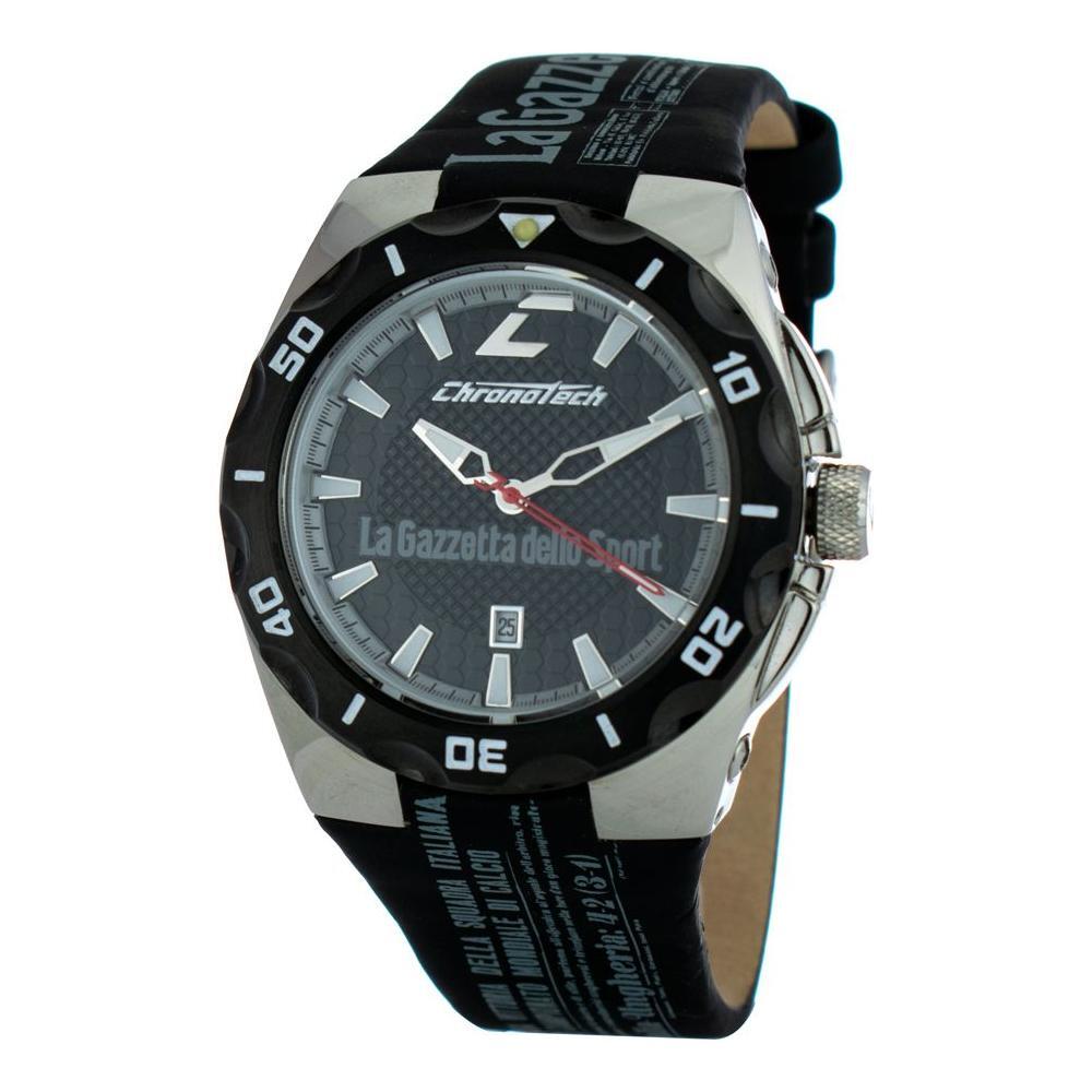 Chronotech Black Leather Watch