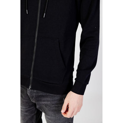 Jack Jones Black Polyester Hoodie with full zip and adjustable drawstring hood, showcasing style and practicality in soft material.