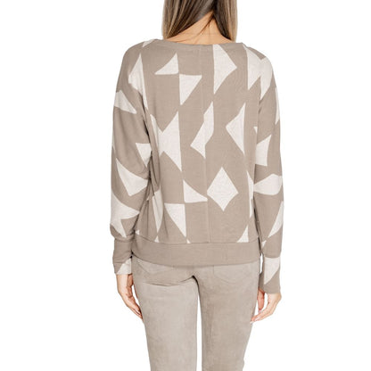 Back view of the Street One Brown Polyester Sweatshirt with geometric print, showcasing soft, stretchy fabric for modern style and comfort.