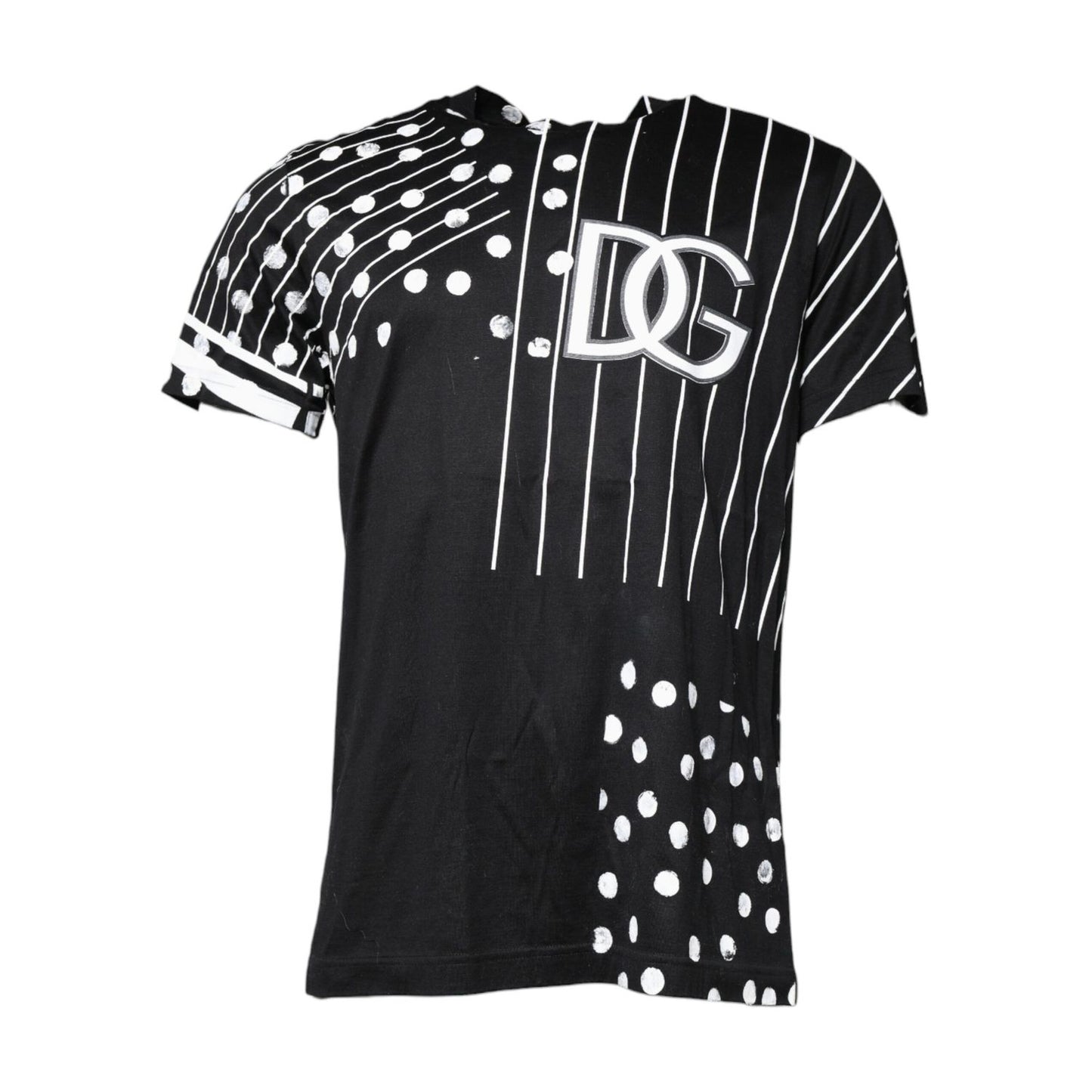 Dolce & Gabbana Black Cotton Polka Dots Round Neck T-shirt