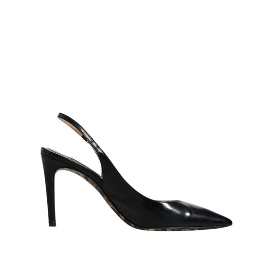 Dolce & Gabbana Black Leather High Heels Slingbacks Shoes