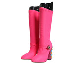 Dolce & Gabbana Pink Nylon Crystal Vally High Boots Shoes