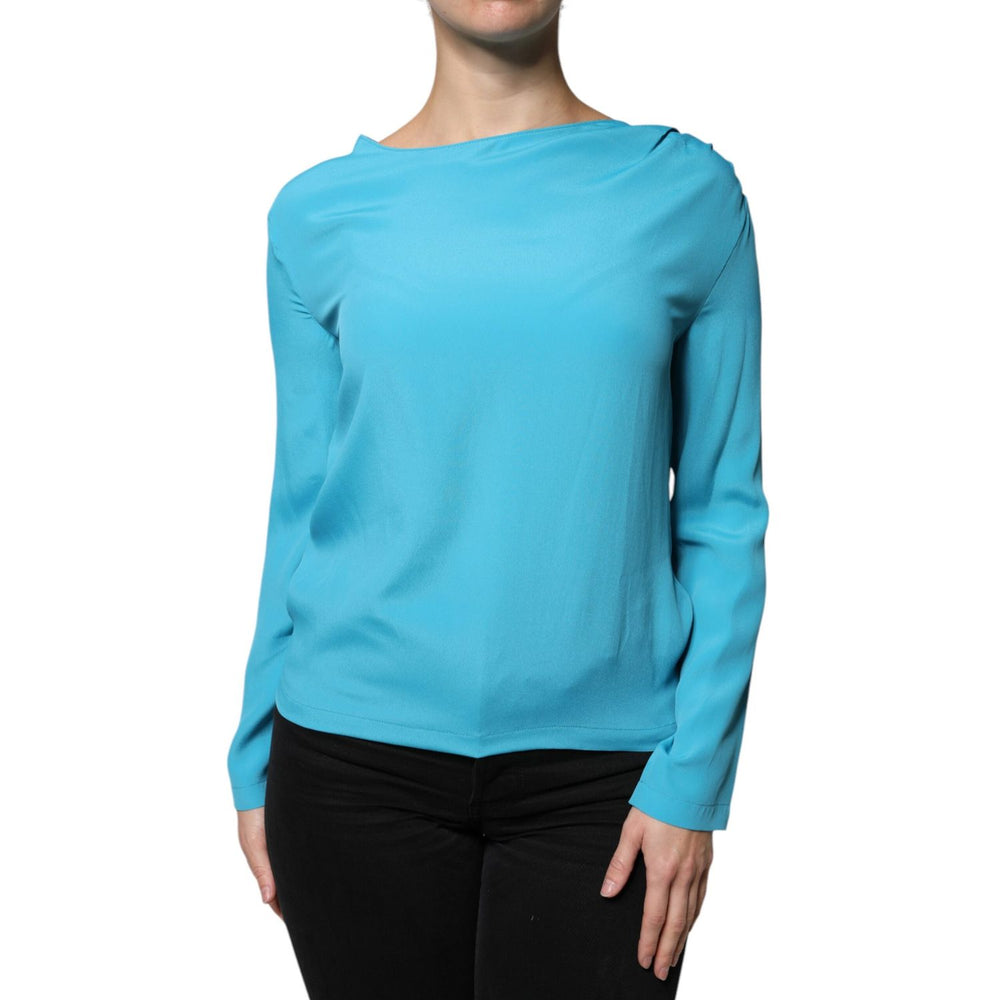 Boutique Moschino Blue Round Neckline Long Sleeves Blouse Top TSH86738-40