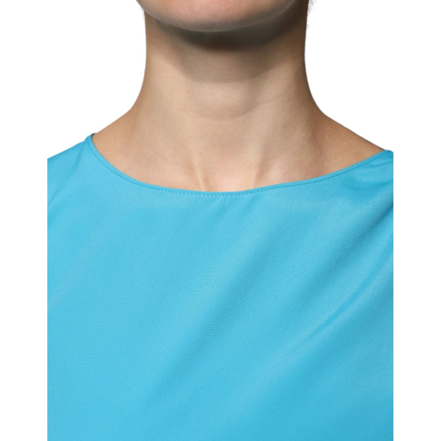 Boutique Moschino Blue Round Neckline Long Sleeves Blouse Top TSH86738-40