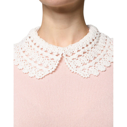 Dolce & Gabbana Pink Cashmere Collar Knitted Long Sleeves Top