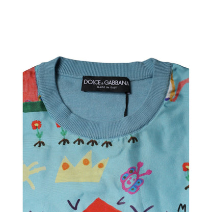 Dolce & Gabbana Blue Drawing Cashmere Sleeveless Tank Top