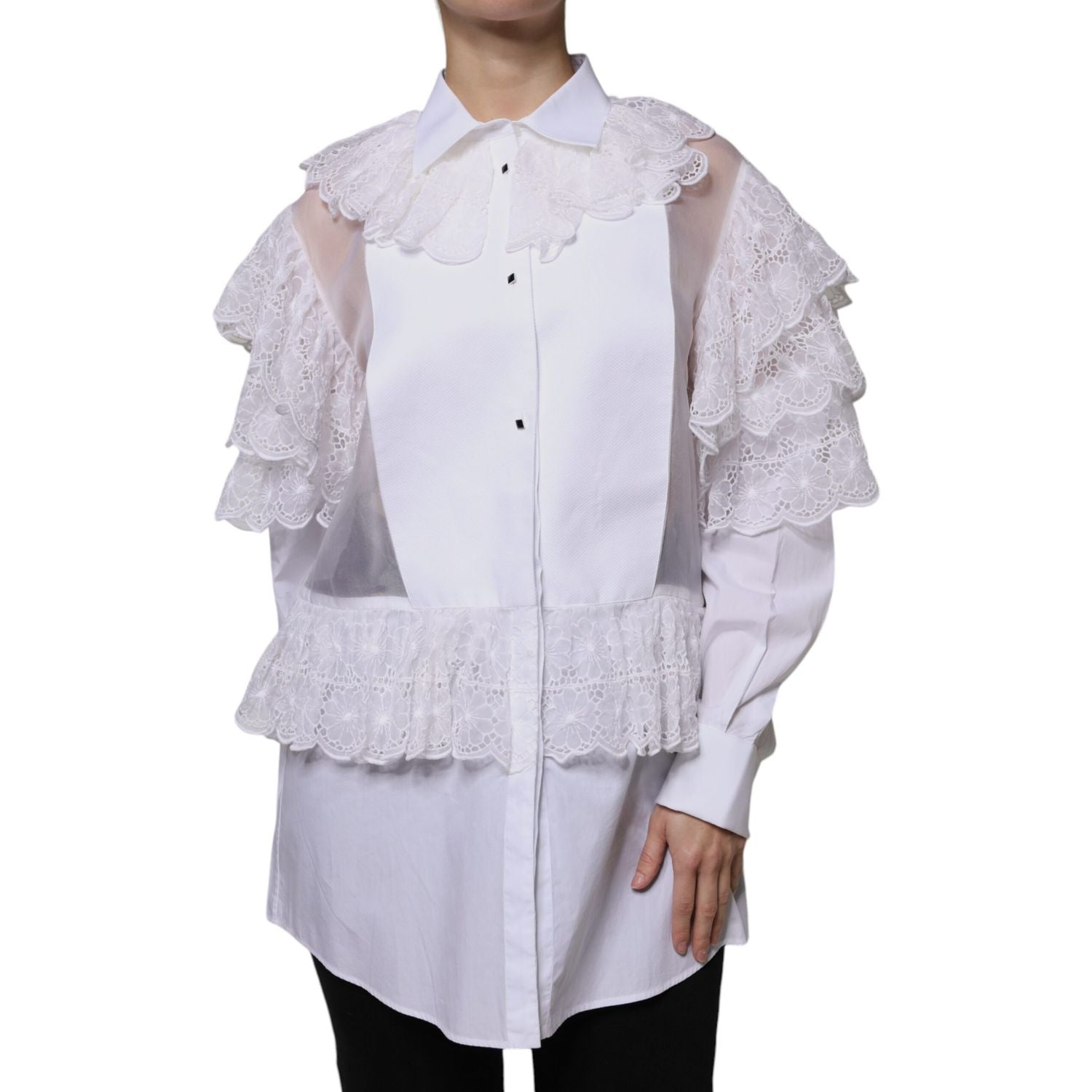 Dolce & Gabbana White Cotton Poplin Shirt Dress Blouse Top
