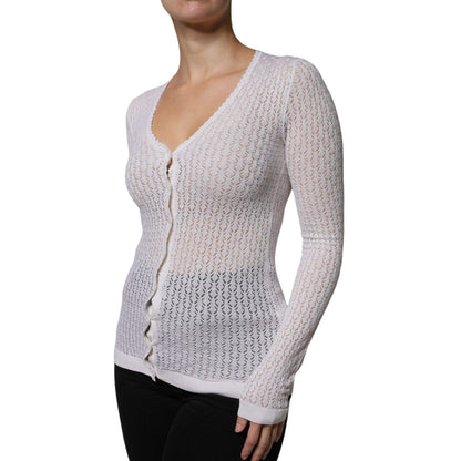 Dolce & Gabbana White Silk Button Down Cardigan Sweater