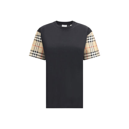 Burberry Black Cotton T-Shirt with Check Archive sleeves, showcasing a classic and stylish contrast.