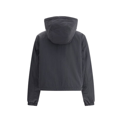 Back view of Burberry Brown Polyester Shell Jacket with adjustable hood and elastic cuffs.