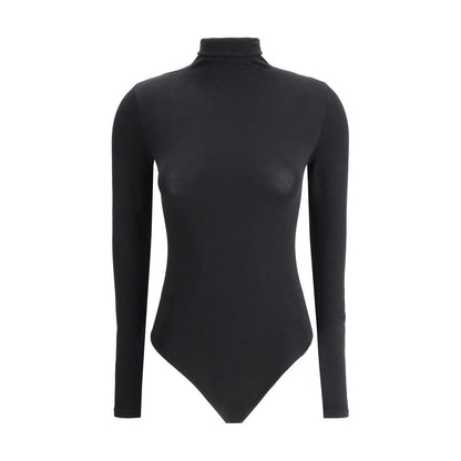 Wolford Black Polyamide Top featuring a high neck, long sleeves, and a sleek bodysuit design for AW25.