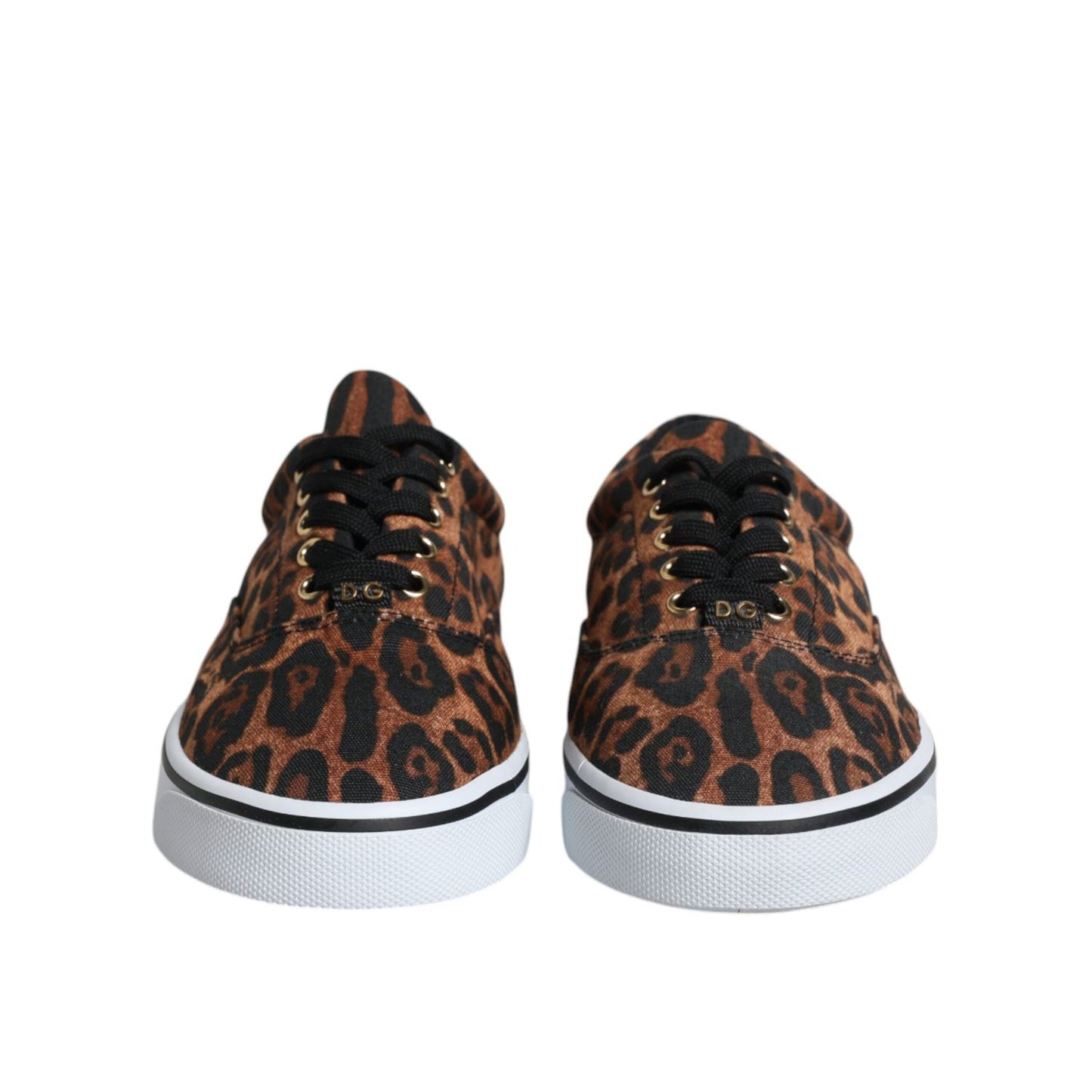 Dolce & Gabbana Brown Leopard Logo Print Cotton Sneakers Shoes
