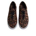 Dolce & Gabbana Brown Leopard Logo Print Cotton Sneakers Shoes