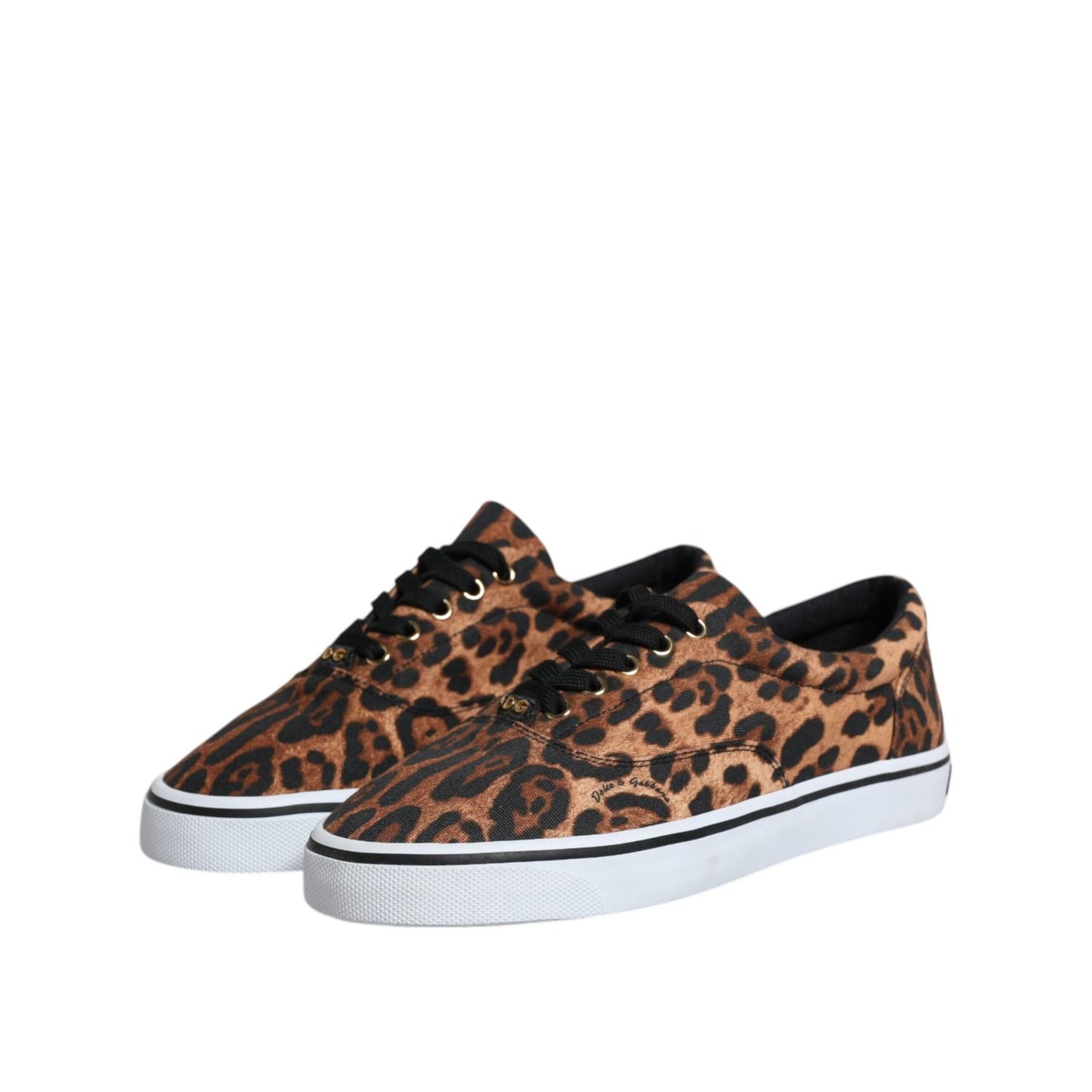 Dolce & Gabbana Brown Leopard Logo Print Cotton Sneakers Shoes
