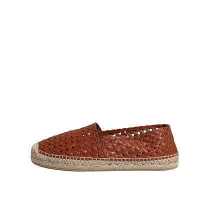 Dolce & Gabbana Maroon Woven Leather Men Espadrille Shoes