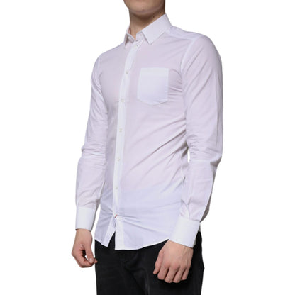 Dolce & Gabbana White Cotton Long Sleeve GOLD Dress Men Shirt