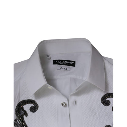 Dolce & Gabbana White Slim Fit Baroque GOLD Men Dress Shirt
