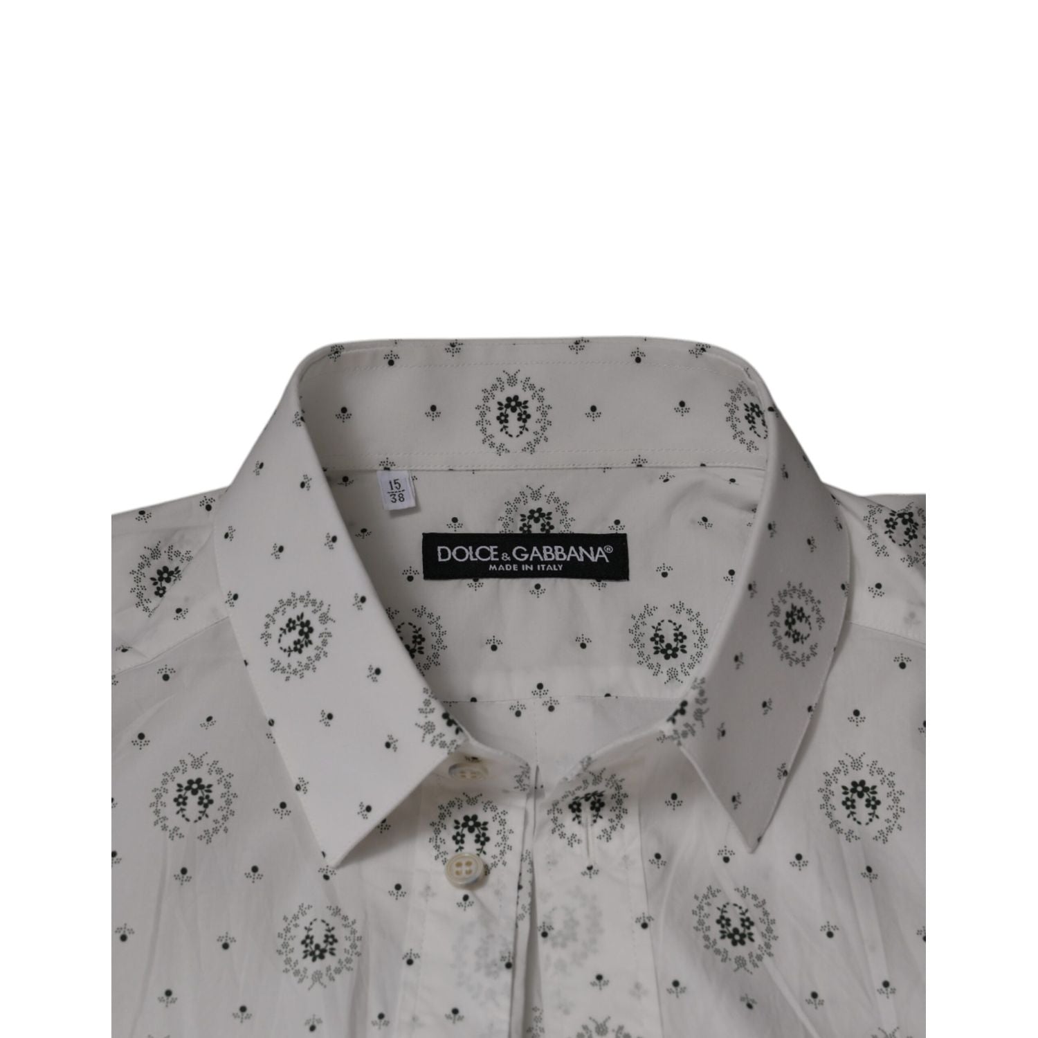 Dolce & Gabbana White Printed Cotton Slim Fit Men Dress Shirt