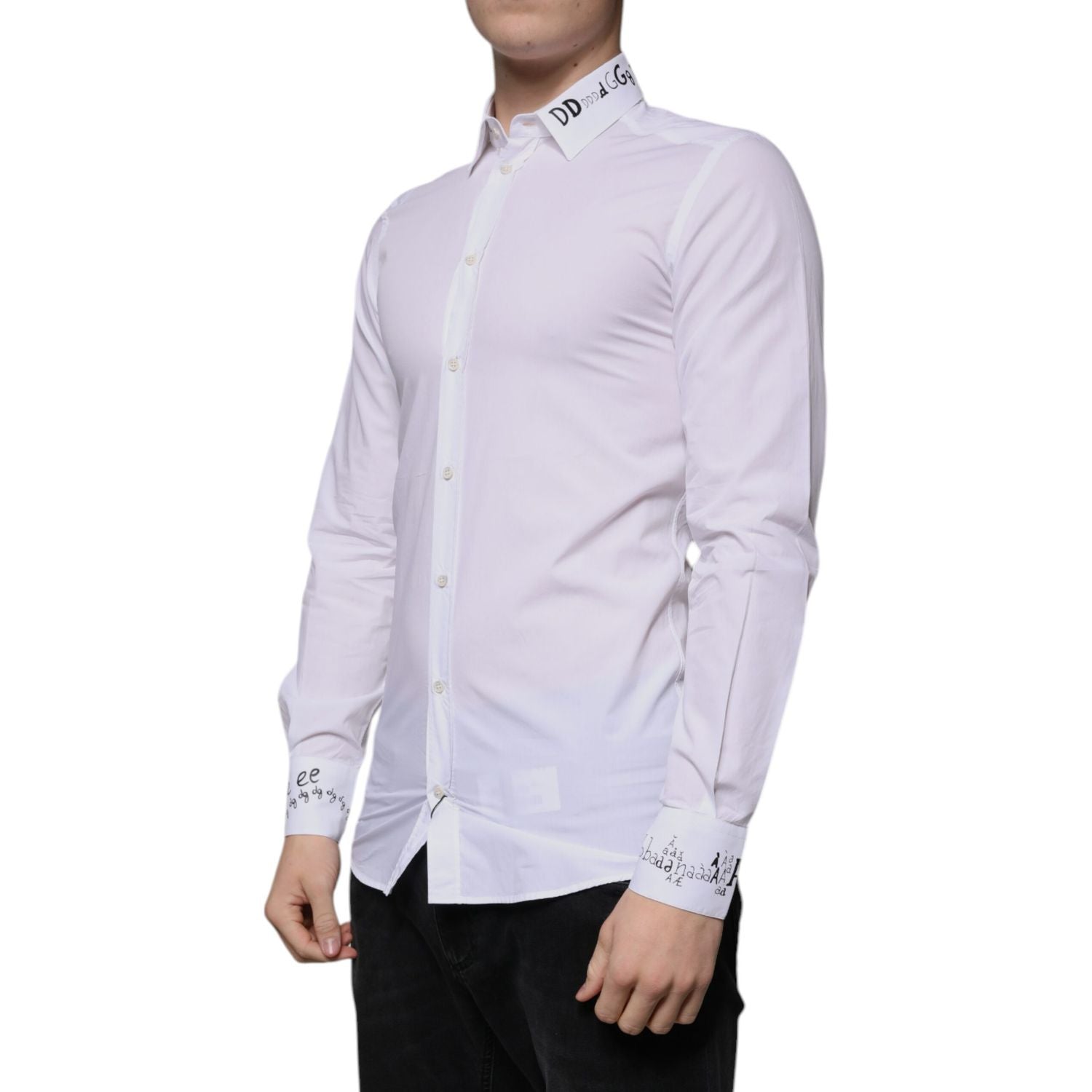 Dolce & Gabbana White Cotton Logo Formal Men GOLD Dress Shirt