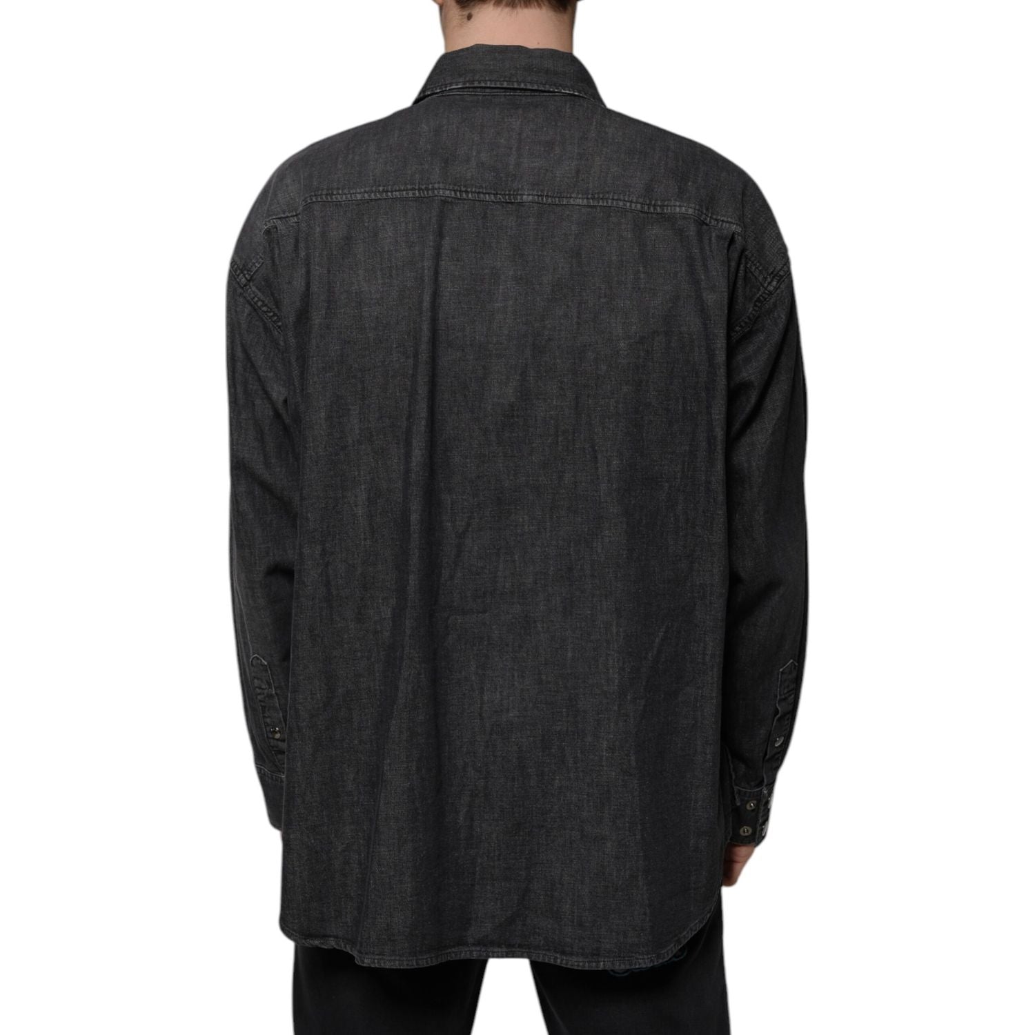 Dolce & Gabbana Black Logo Cotton Button Down Denim Shirt