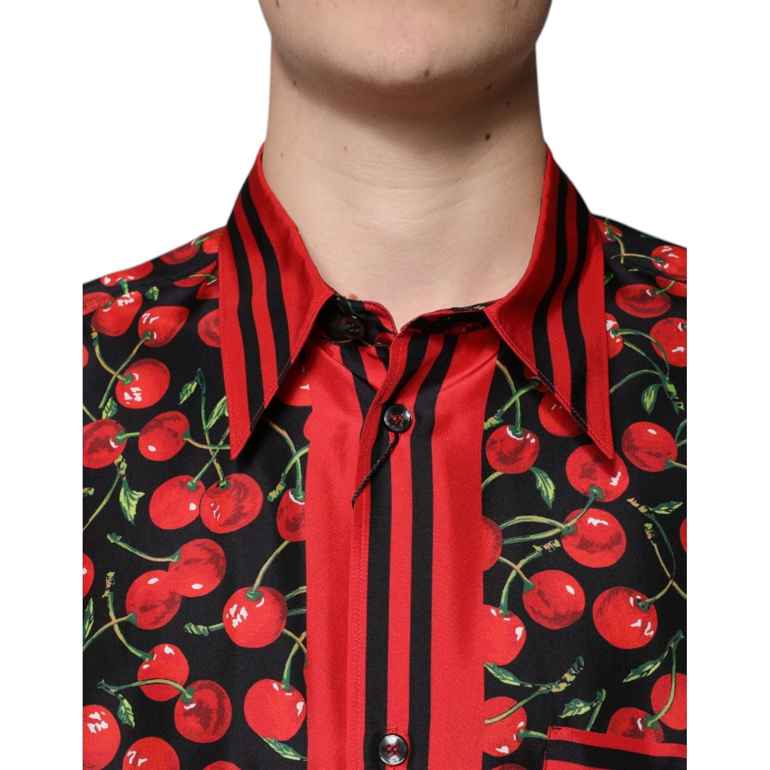 Dolce & Gabbana Black Cherry Silk Button Down Casual Shirt