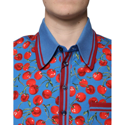 Dolce & Gabbana Blue Cherry Cotton Collared Men Polo T-shirt