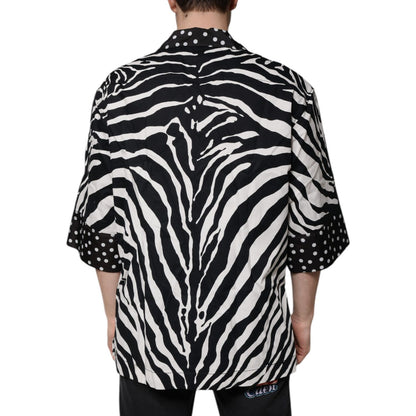 Dolce & Gabbana Black White Zebra Button Down Oversize Shirt