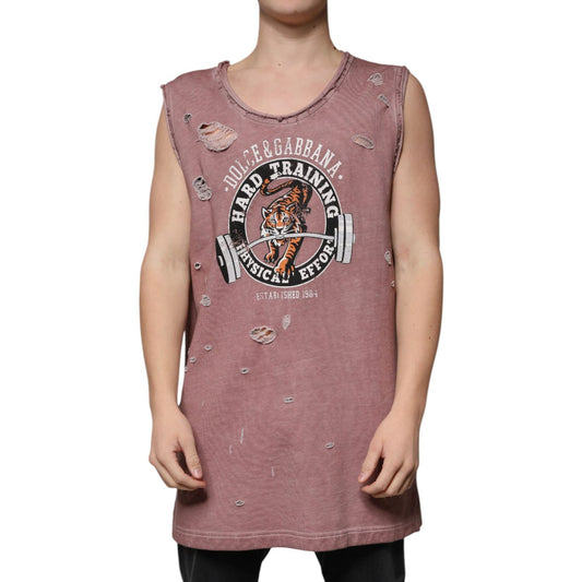 Dolce & Gabbana Brown Cotton Round Neck Sleeveless T-shirt TSH87314-48