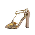 Dolce & Gabbana Beige Crystal Embellished Satin Leather Pumps Shoes