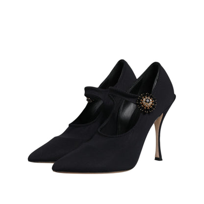 Dolce & Gabbana Black Mary Jane Stretch Crystal Pumps Shoes