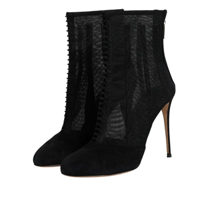 Dolce & Gabbana Black Mesh Stiletto Heels Ankle Boots Shoes