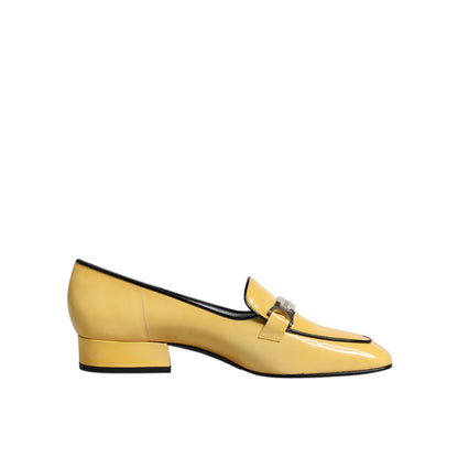 Dolce & Gabbana Yellow Leather Logo Plaque Slip On Mocassin Shoes