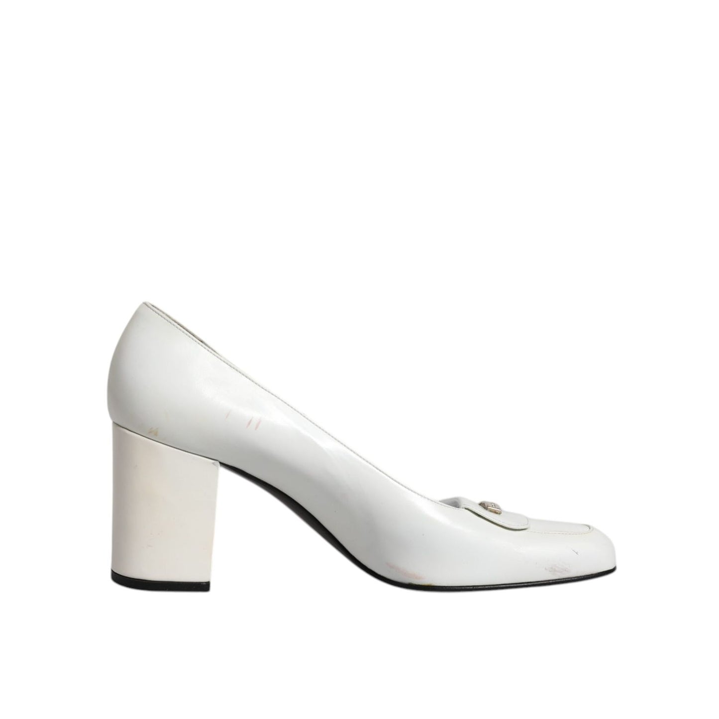 Dolce & Gabbana White Leather Block Heels Pumps Shoes