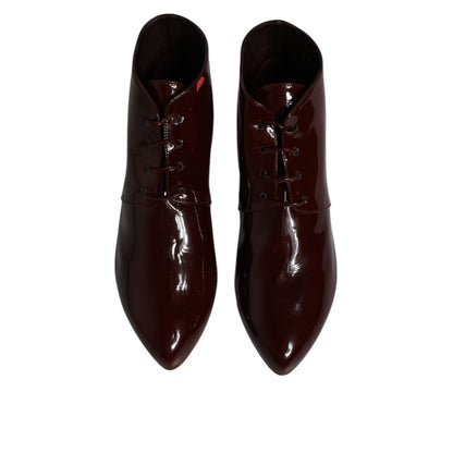 Dolce & Gabbana Maroon Leather Lace Up Ankle Boots Shoes