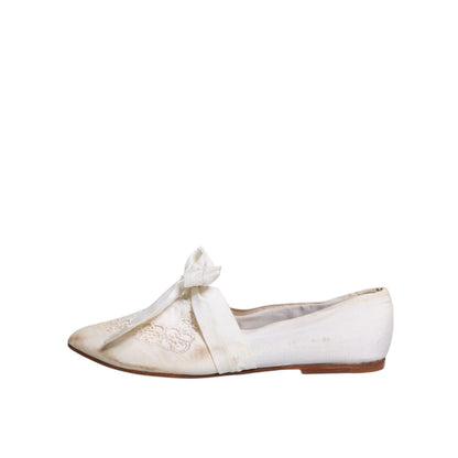 Dolce & Gabbana White Ribbon Fabric Ballerina Flats Shoes