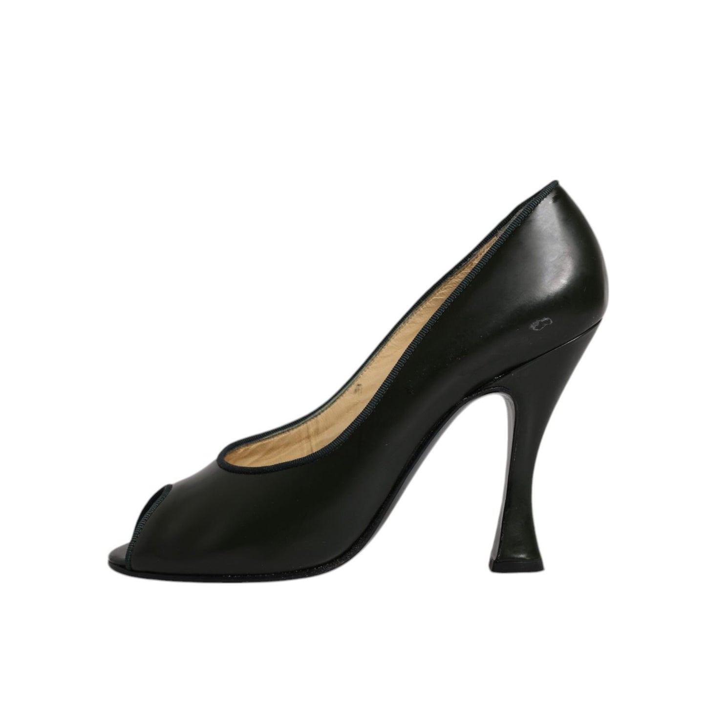 Dolce & Gabbana Green Leather Peep Toe Heels Pumps Shoes LA12220-39