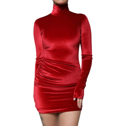 Dolce & Gabbana Red Velvet Long Sleeves Bodycon Mini Dress DR281303-40