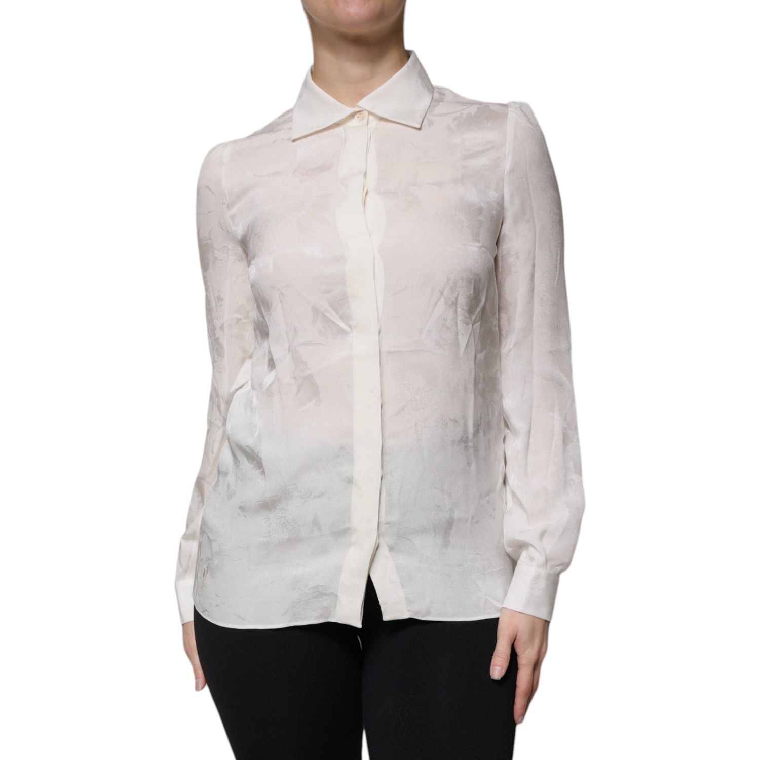 Dolce & Gabbana White Silk Collared Long Sleeves Shirt Top